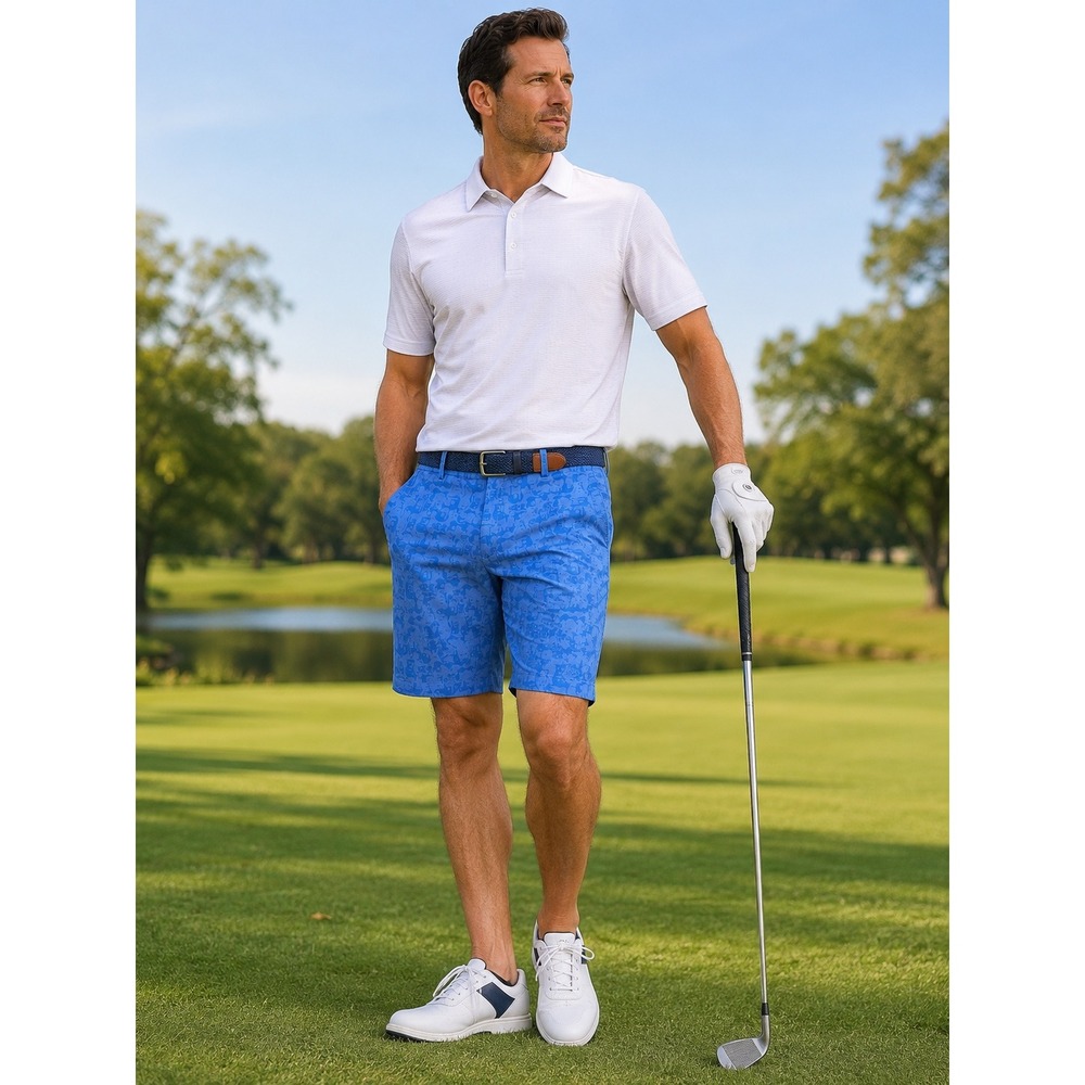Peter Millar Crown Sport Golf Shorts Mens 34 Blue Shackleford Camo 9" Inseam